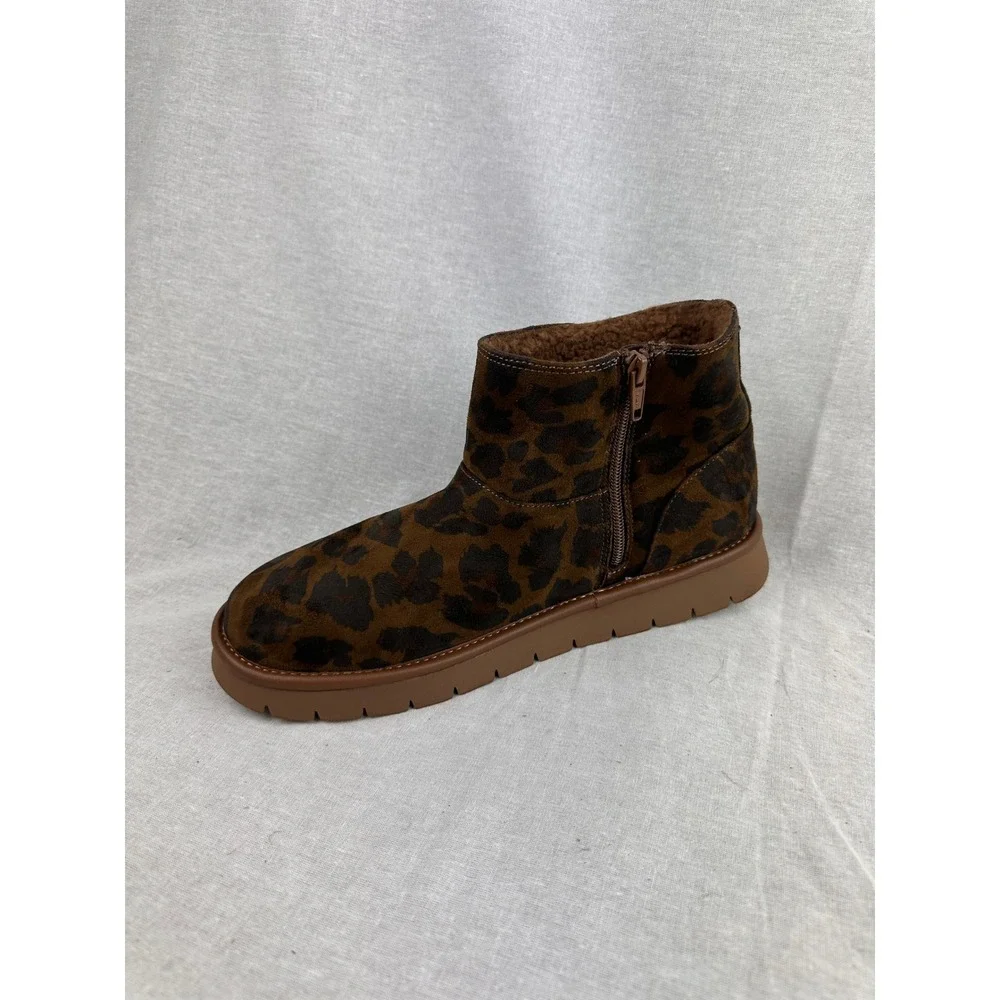 Universal Thread Leopard Print Faux Fur Lined Ankle Boots Brown Size 11 Lug Sole